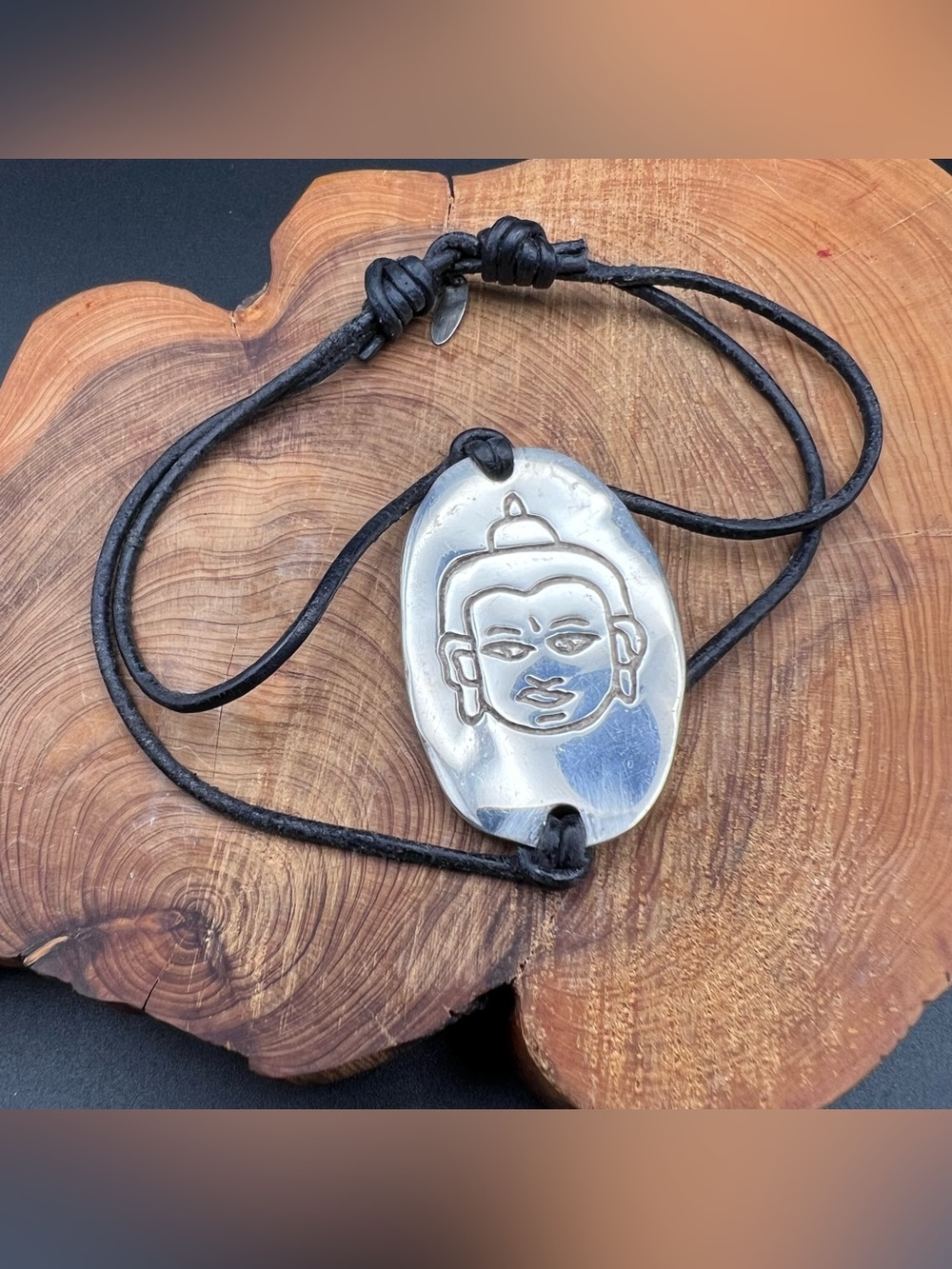 Sterling Silver Buddha Leather Cord Bracelet